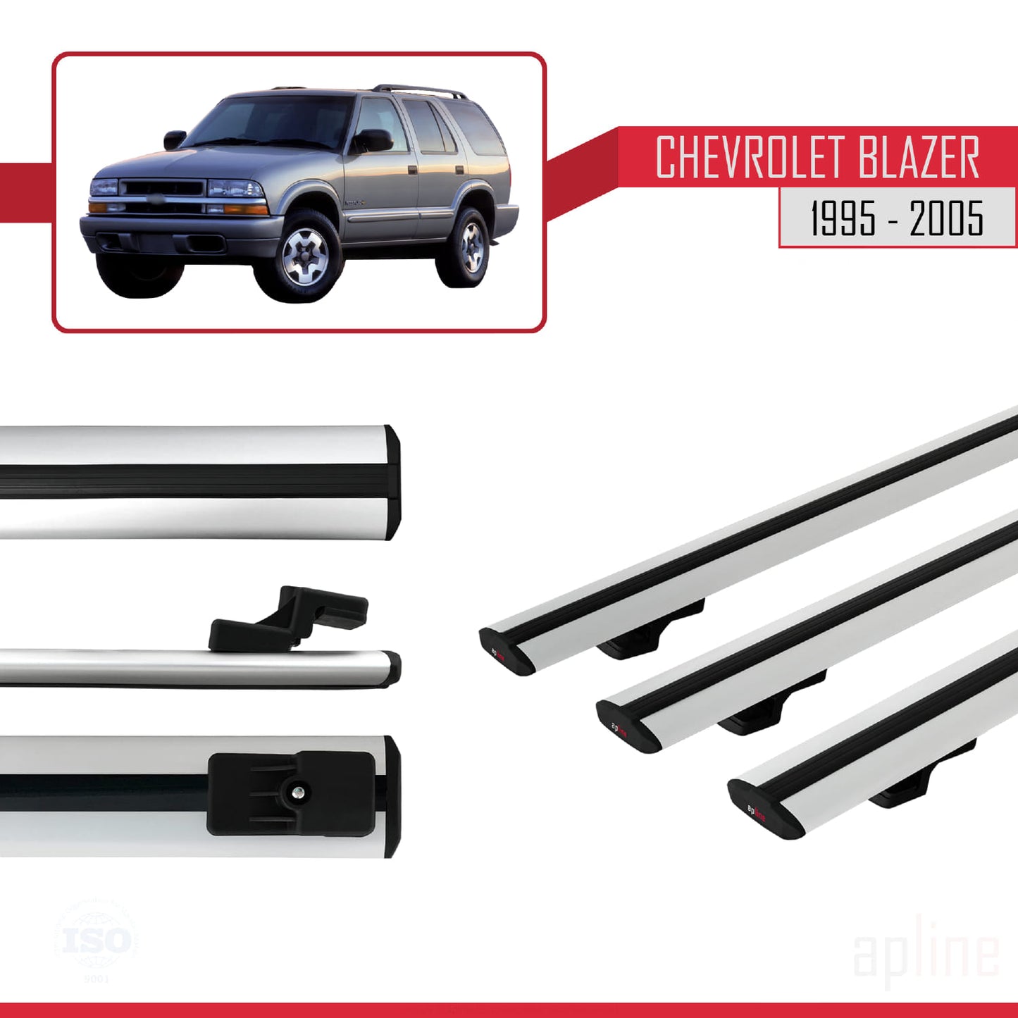 Compatibile con Chevrolet Blazer 1995-2005 modello BASIC Barre portatutto per auto in alluminio grigio 3 barre