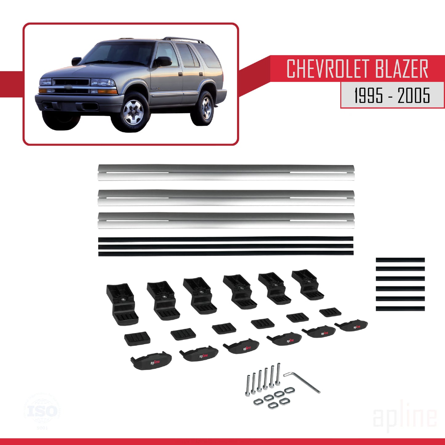 Compatibile con Chevrolet Blazer 1995-2005 modello BASIC Barre portatutto per auto in alluminio grigio 3 barre