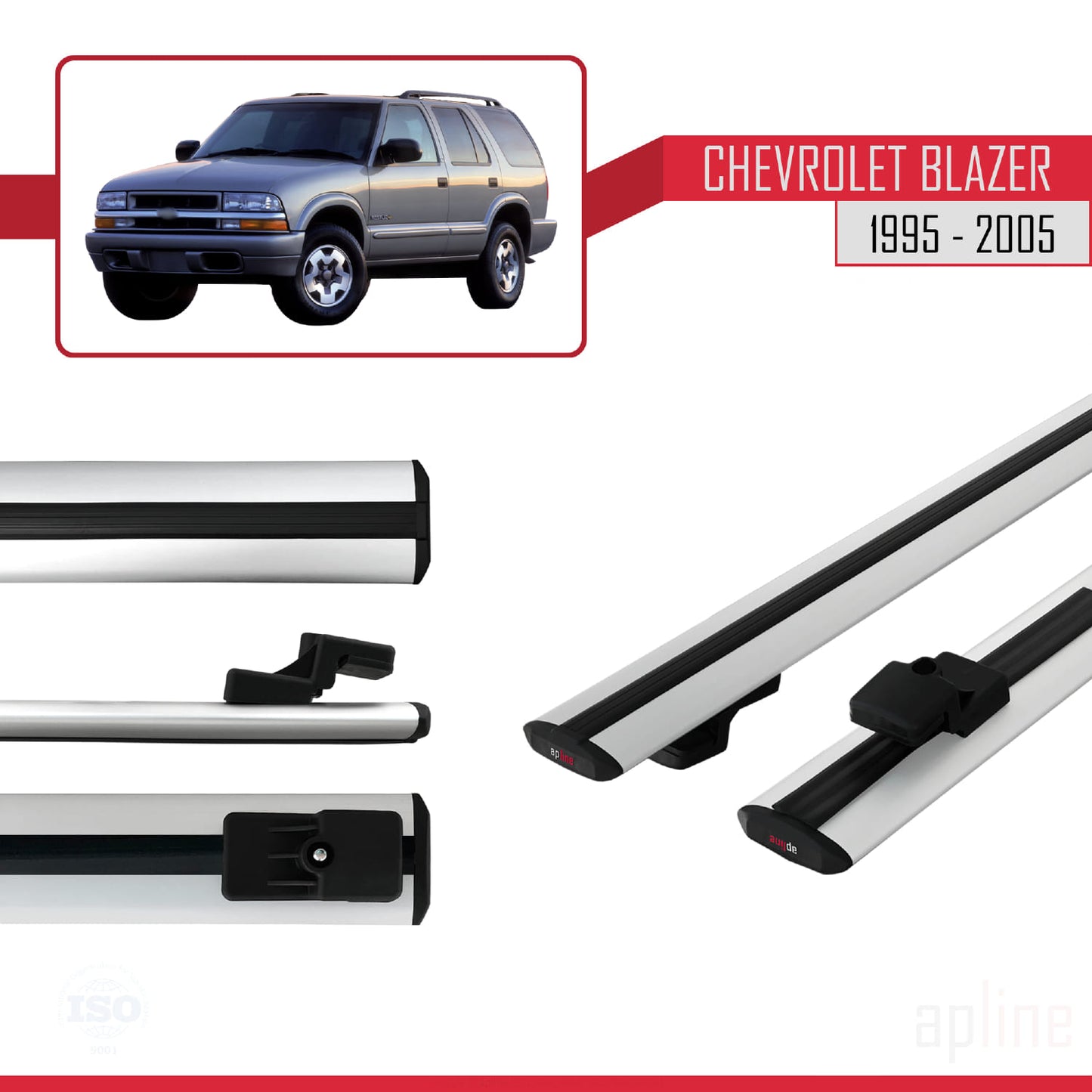 Compatibile con Chevrolet Blazer 1995-2005 modello BASIC Barre portatutto per auto Portapacchi in alluminio grigio 2 barre