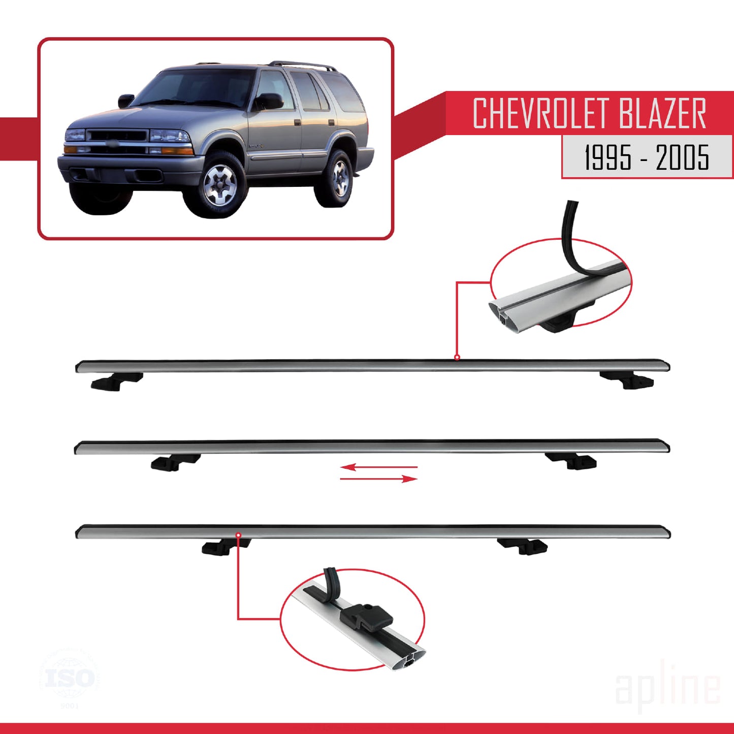 Compatibile con Chevrolet Blazer 1995-2005 modello BASIC Barre portatutto per auto Portapacchi in alluminio grigio 2 barre