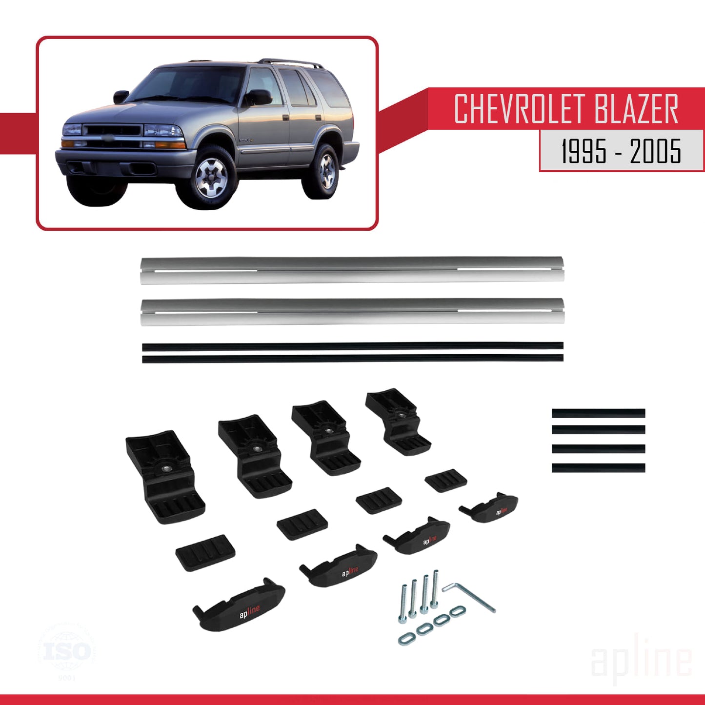 Compatibile con Chevrolet Blazer 1995-2005 modello BASIC Barre portatutto per auto Portapacchi in alluminio grigio 2 barre