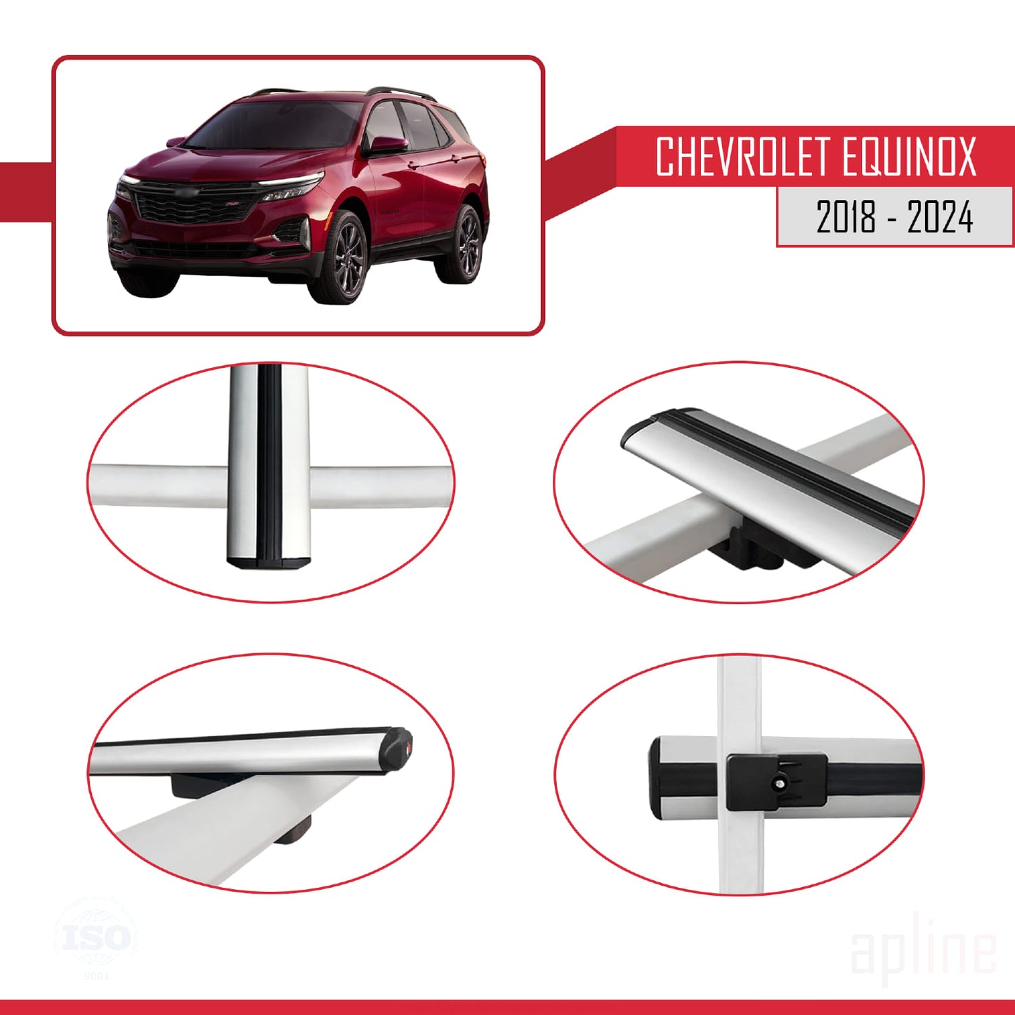 Compatibile con Chevrolet Equinox 2018-2024 modello BASIC Barre portatutto per auto Portapacchi in alluminio grigio 3 barre