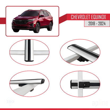 Compatibile con Chevrolet Equinox 2018-2024 modello BASIC Barre portatutto per auto Portapacchi in alluminio grigio 2 barre