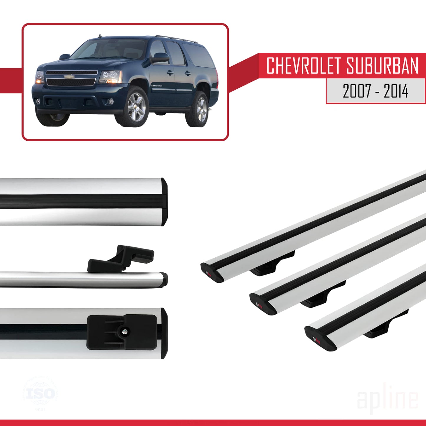 Compatibile con Chevrolet Suburban modello BASIC 2007-2014 Portapacchi per auto in alluminio grigio 3 barre