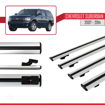 Compatibile con Chevrolet Suburban modello BASIC 2007-2014 Portapacchi per auto in alluminio grigio con 4 barre