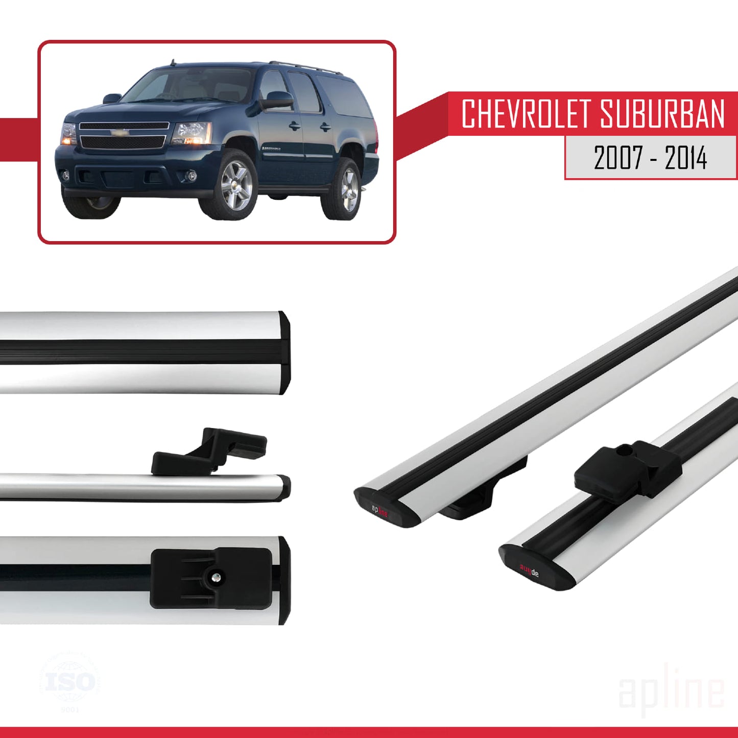Compatibile con Chevrolet Suburban modello BASIC 2007-2014 Portapacchi per auto con barre portatutto in alluminio grigio, 2 barre