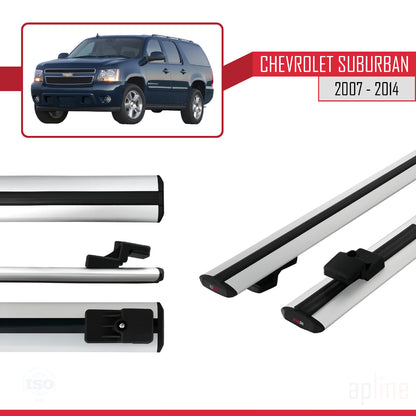 Compatibile con Chevrolet Suburban modello BASIC 2007-2014 Portapacchi per auto con barre portatutto in alluminio grigio, 2 barre