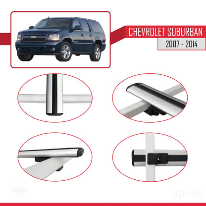 Compatibile con Chevrolet Suburban modello BASIC 2007-2014 Portapacchi per auto con barre portatutto in alluminio grigio, 2 barre