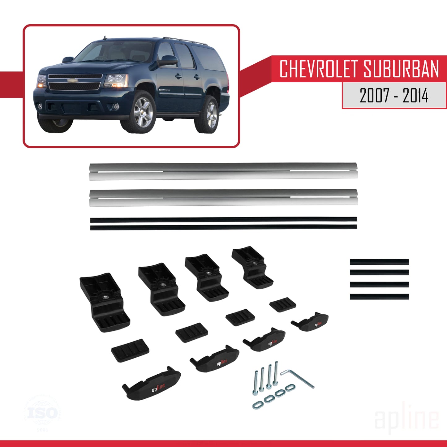 Compatibile con Chevrolet Suburban modello BASIC 2007-2014 Portapacchi per auto con barre portatutto in alluminio grigio, 2 barre