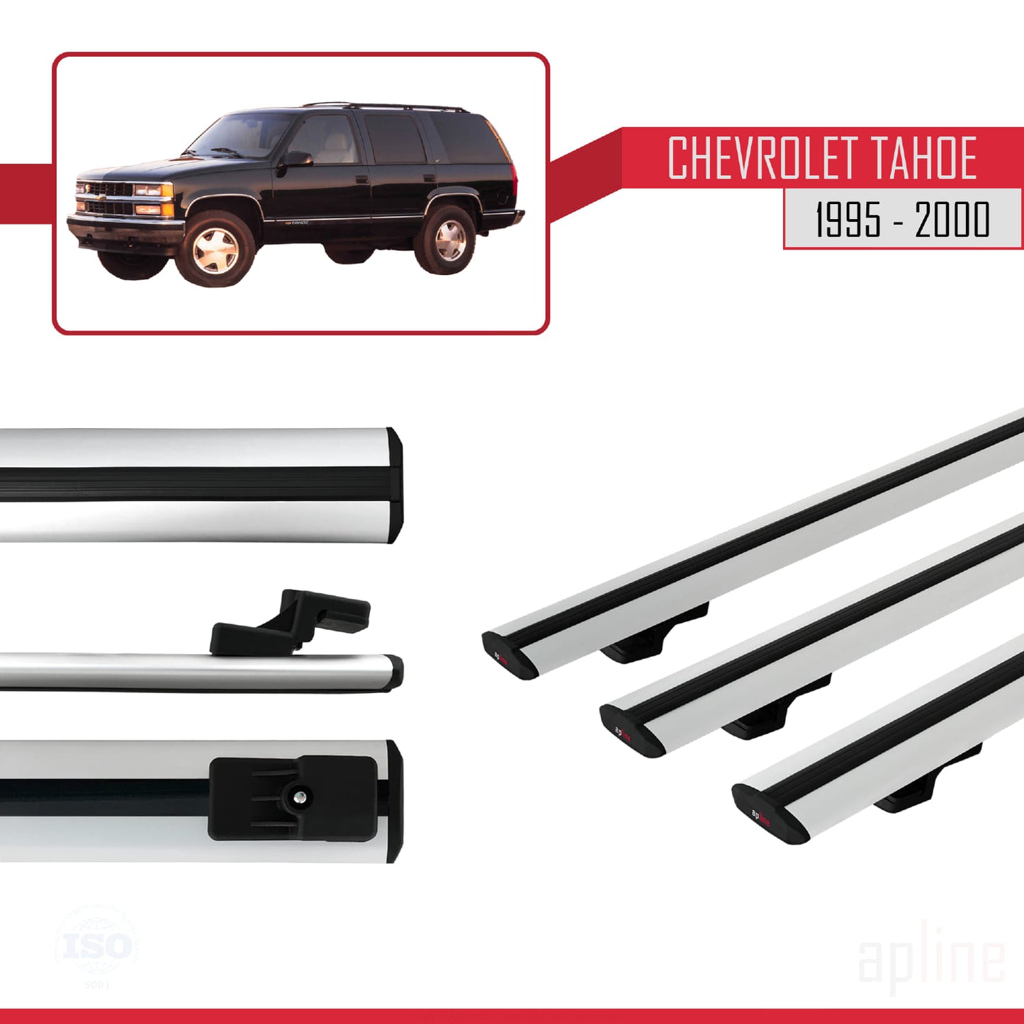 Compatibile con Chevrolet Tahoe modello BASIC 1995-2000 Barre portatutto per auto Portapacchi in alluminio grigio 3 barre