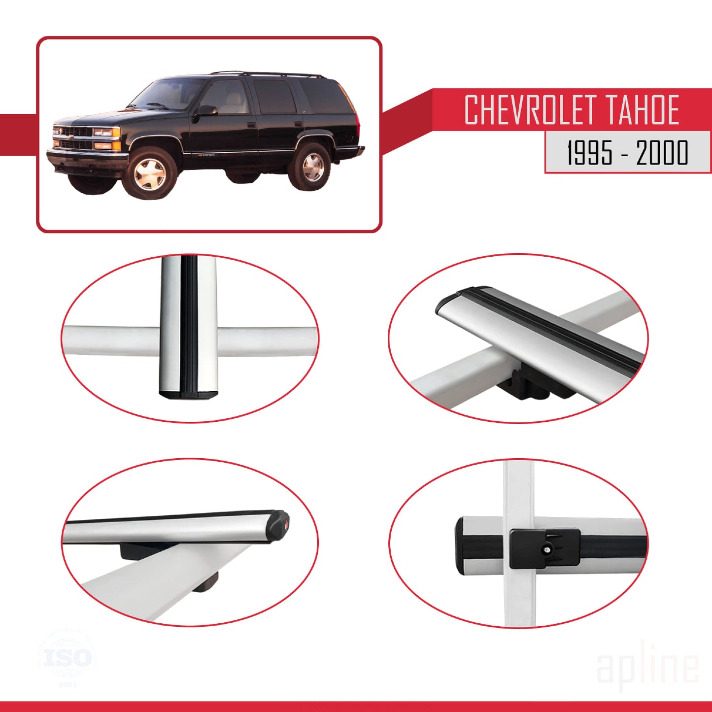 Compatibile con Chevrolet Tahoe modello BASIC 1995-2000 Barre portatutto per auto Portapacchi in alluminio grigio 3 barre