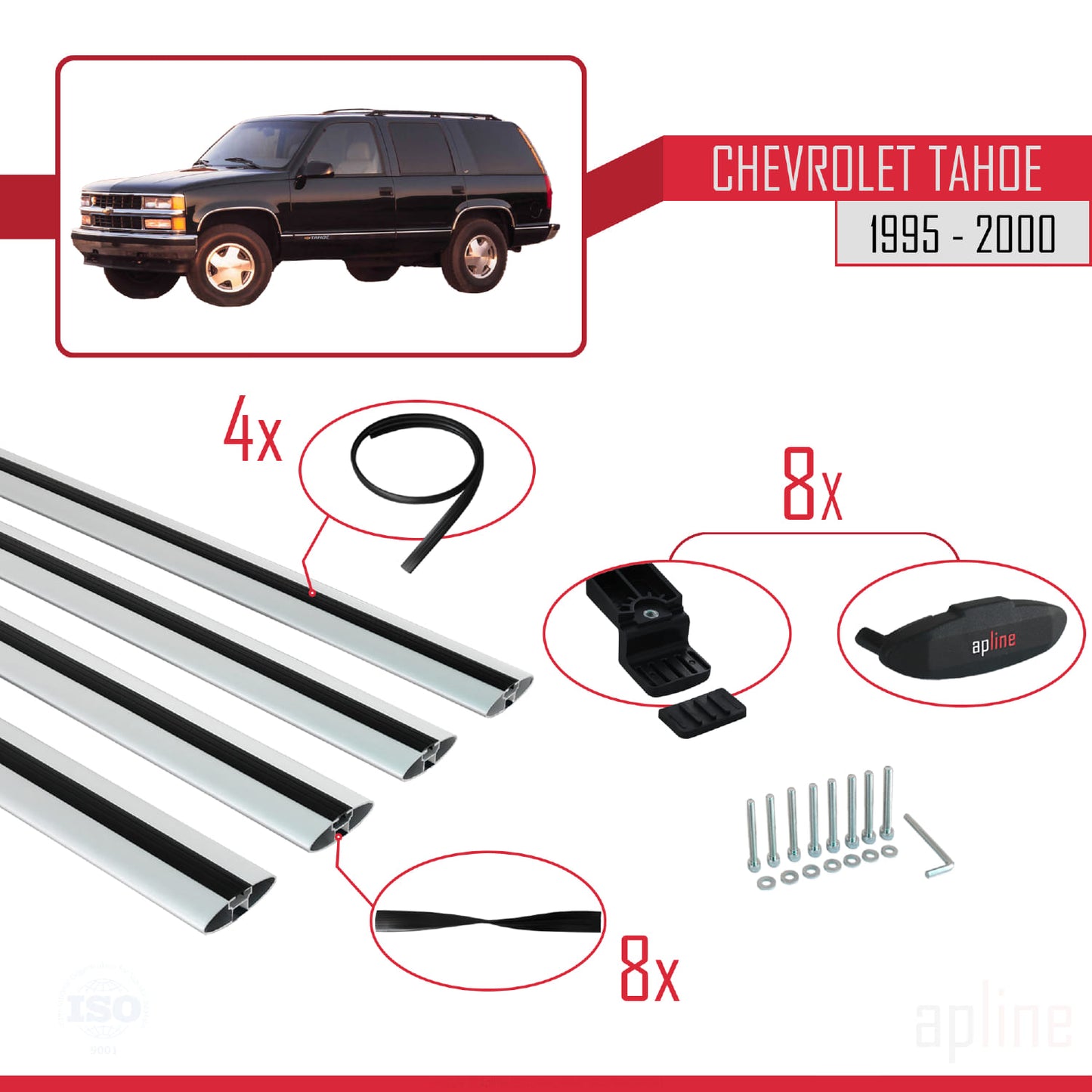 Compatibile con Chevrolet Tahoe modello BASIC 1995-2000 Barre portatutto per auto Portapacchi in alluminio grigio 4 barre
