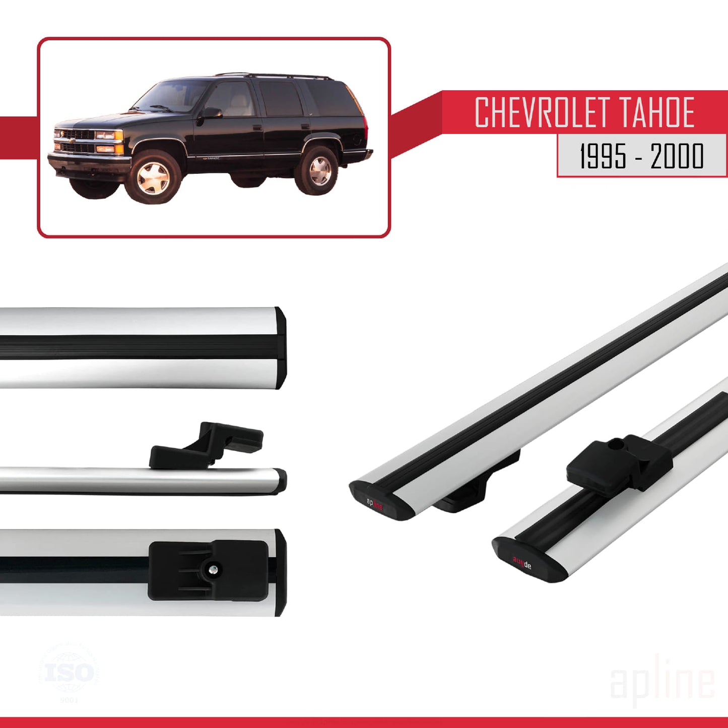 Compatibile con Chevrolet Tahoe modello BASIC 1995-2000 Barre portatutto per auto Portapacchi in alluminio grigio 2 barre