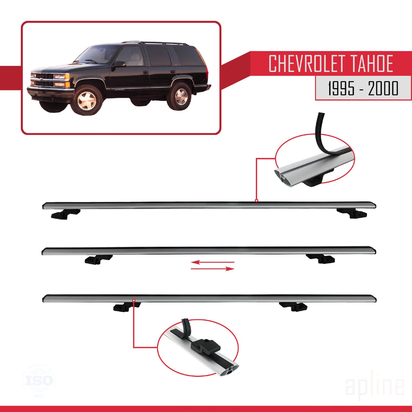 Compatibile con Chevrolet Tahoe modello BASIC 1995-2000 Barre portatutto per auto Portapacchi in alluminio grigio 2 barre