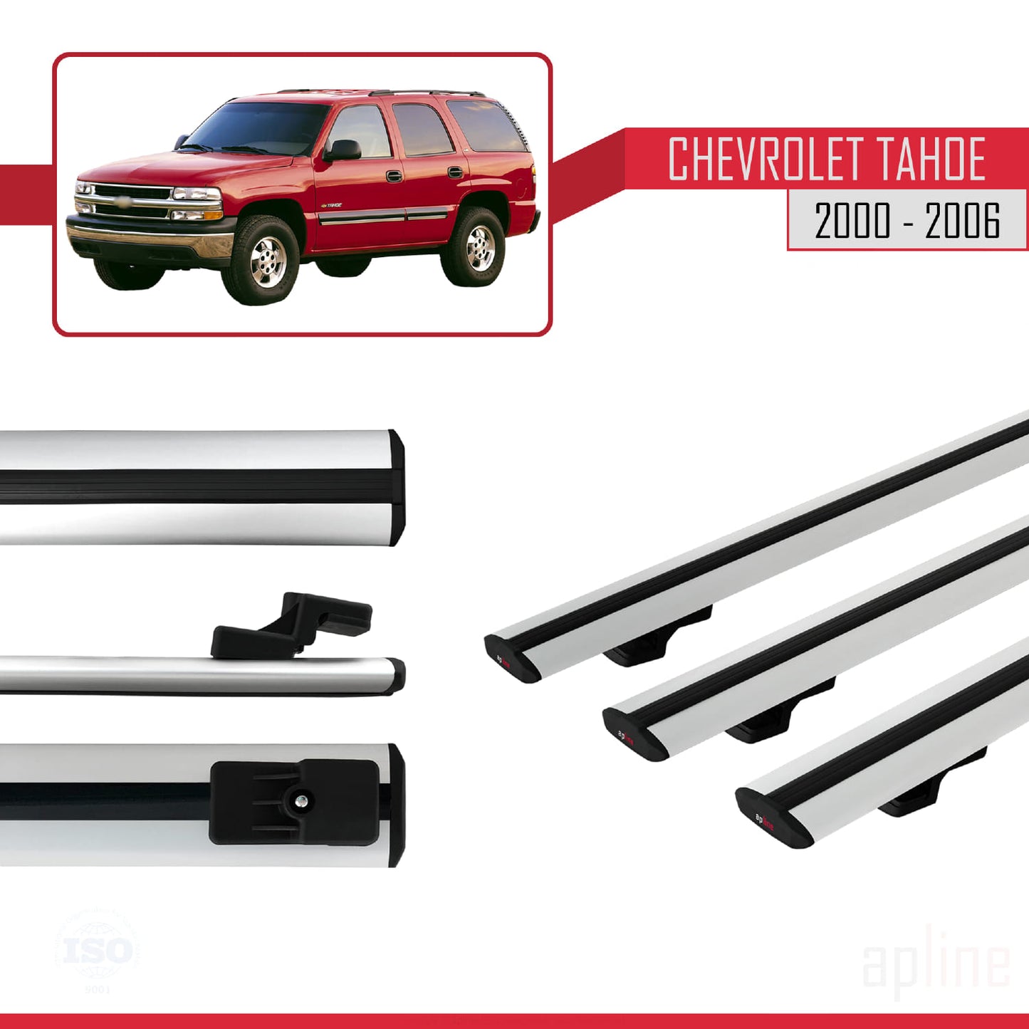 Compatibile con Chevrolet Tahoe modello BASIC 2000-2006 Barre portatutto per auto Portapacchi in alluminio grigio 3 barre