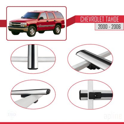 Compatibile con Chevrolet Tahoe modello BASIC 2000-2006 Barre portatutto per auto Portapacchi in alluminio grigio 2 barre