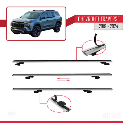 Compatible with Chevrolet Traverse 2018-2024 BASIC Model Car Roof Rack Cross Bar Grey Aluminium 2 Bars