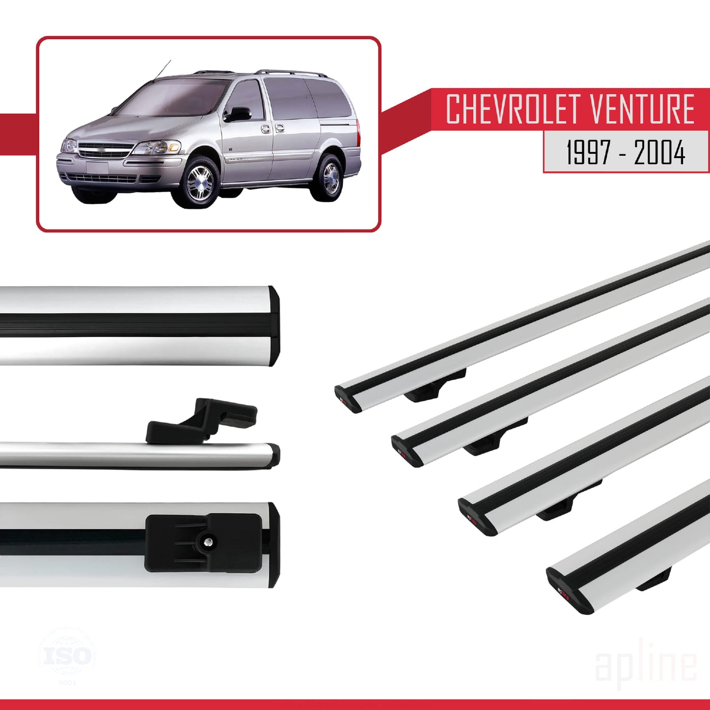 Compatible with Chevrolet Venture 1997-2004 BASIC Model Car Roof Rack Cross Bar Grey Aluminium 4 Bars