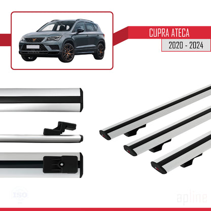 Compatibile con Cupra Ateca modello BASIC 2020-2024 Barre portatutto per auto Portapacchi in alluminio grigio 3 barre