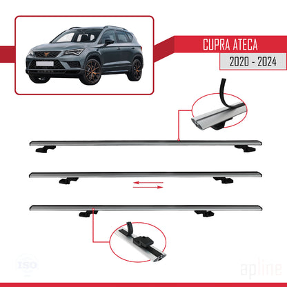 Compatibile con Cupra Ateca modello BASIC 2020-2024 Barre portatutto per auto Portapacchi in alluminio grigio 2 barre