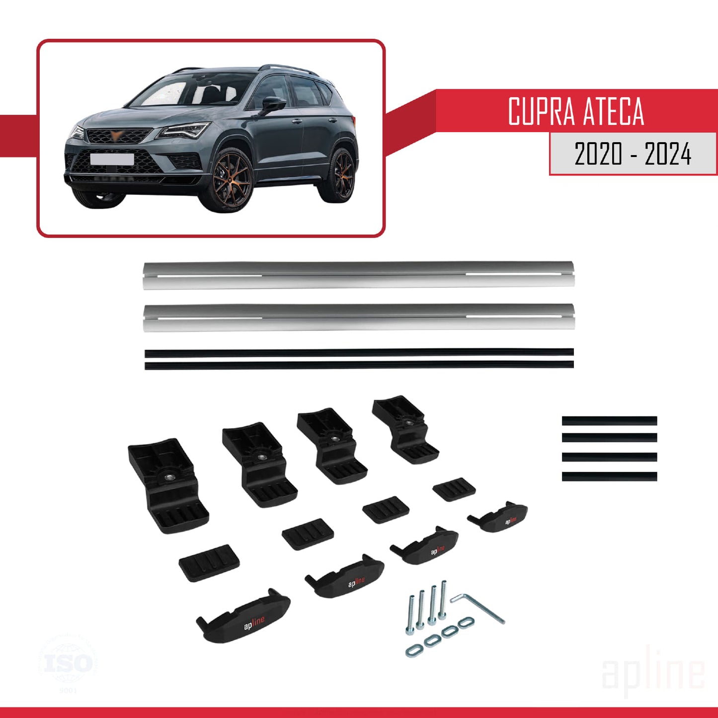 Compatibile con Cupra Ateca modello BASIC 2020-2024 Barre portatutto per auto Portapacchi in alluminio grigio 2 barre