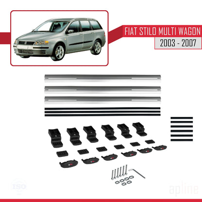 Kompatibel mit Fiat Stilo Multi Wagon 2003-2007 Basismodell Dachgepäckträger, graues Aluminium, 3 Stangen