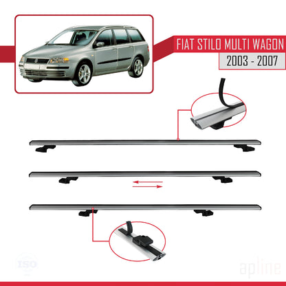 Kompatibel mit Fiat Stilo Multi Wagon 2003-2007 Basismodell Dachgepäckträger, graues Aluminium, 2 Stangen
