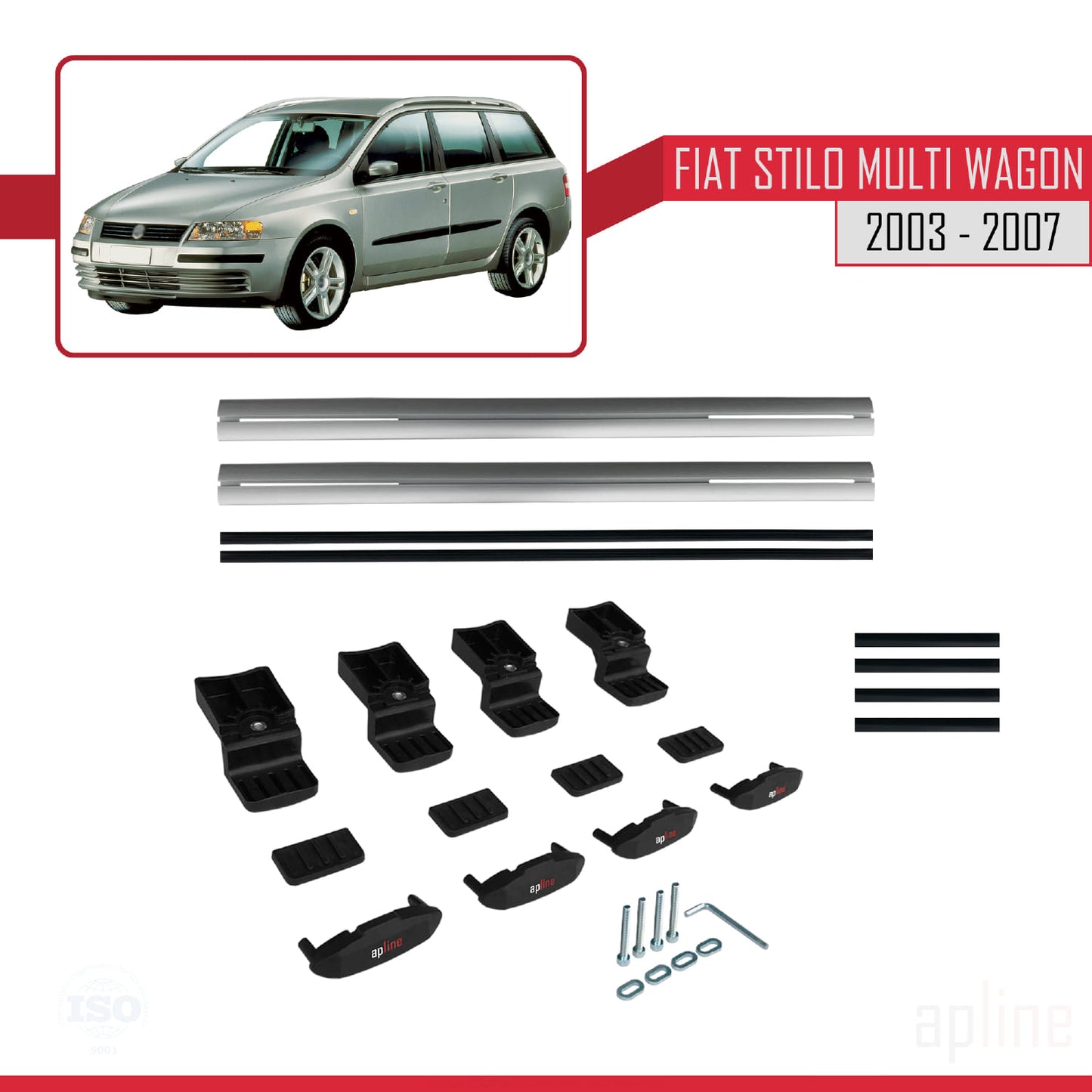 Kompatibel mit Fiat Stilo Multi Wagon 2003-2007 Basismodell Dachgepäckträger, graues Aluminium, 2 Stangen