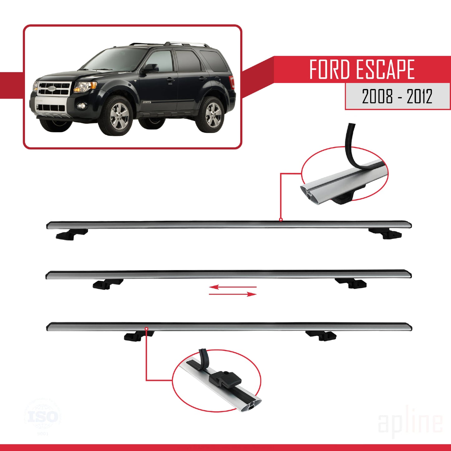 Compatibile con Ford Escape 2008-2012 modello BASIC Barre portatutto per auto Portapacchi in alluminio grigio 2 barre