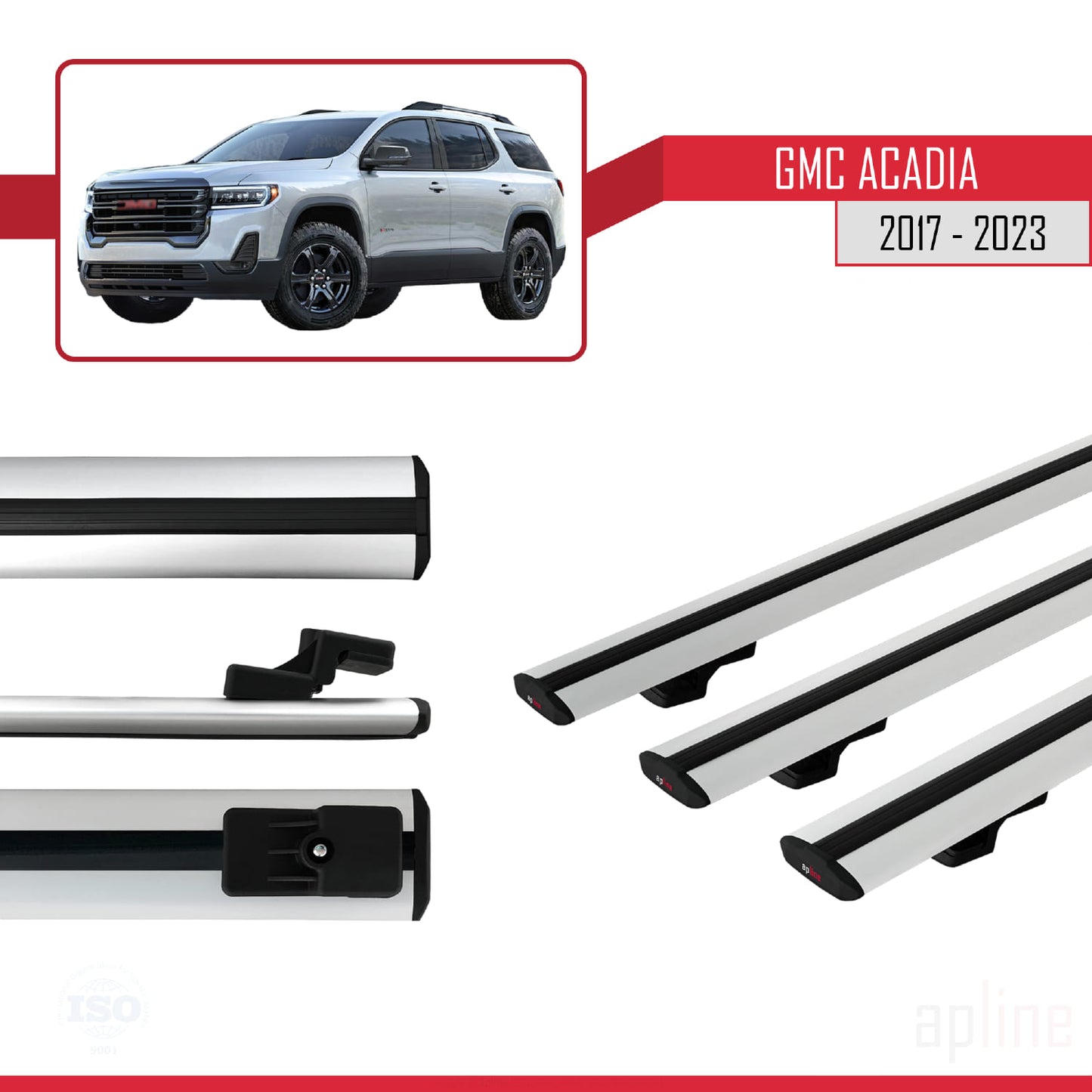 Compatibile con GMC Acadia 2017-2023 modello BASIC Barre portatutto per auto in alluminio grigio 3 barre