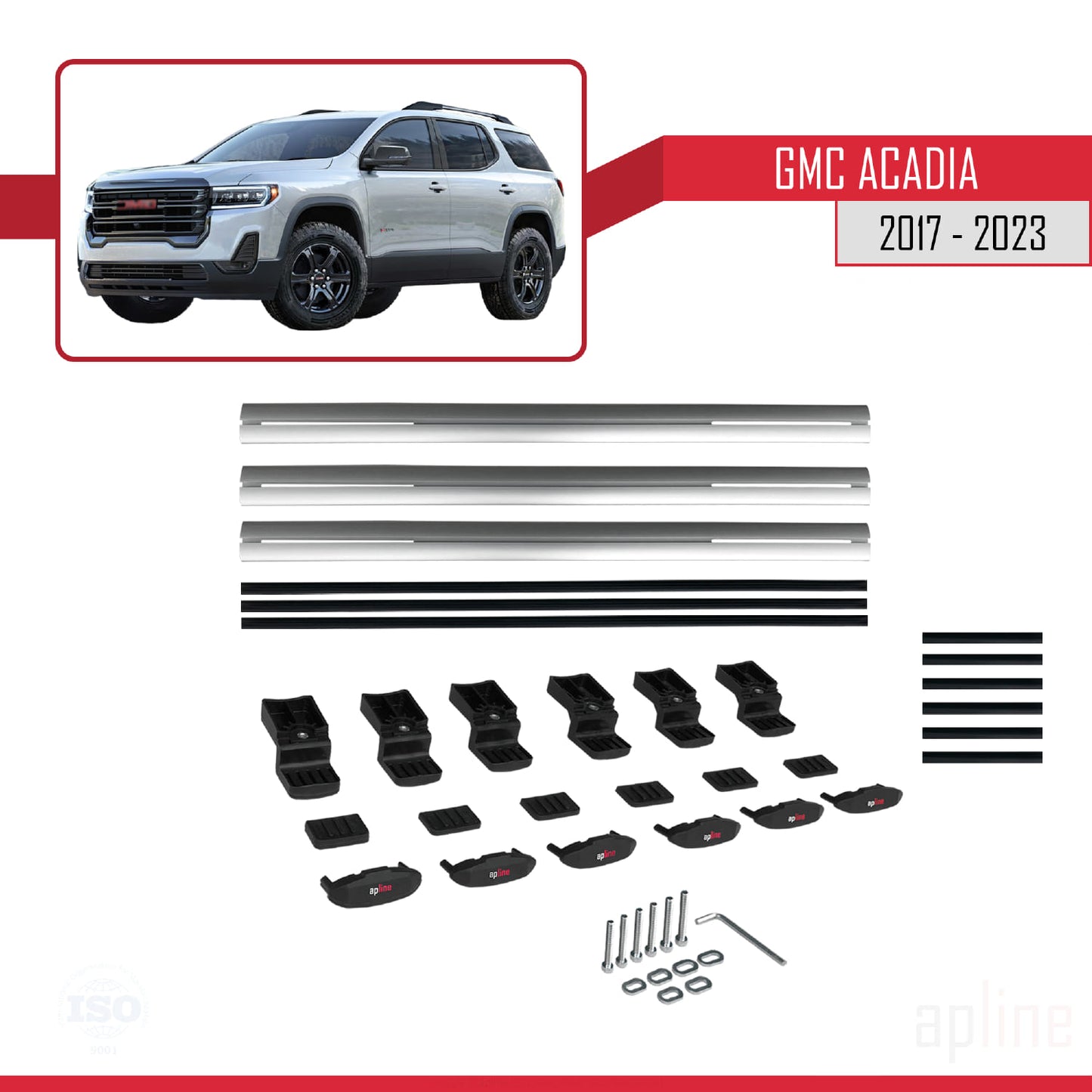 Compatibile con GMC Acadia 2017-2023 modello BASIC Barre portatutto per auto in alluminio grigio 3 barre
