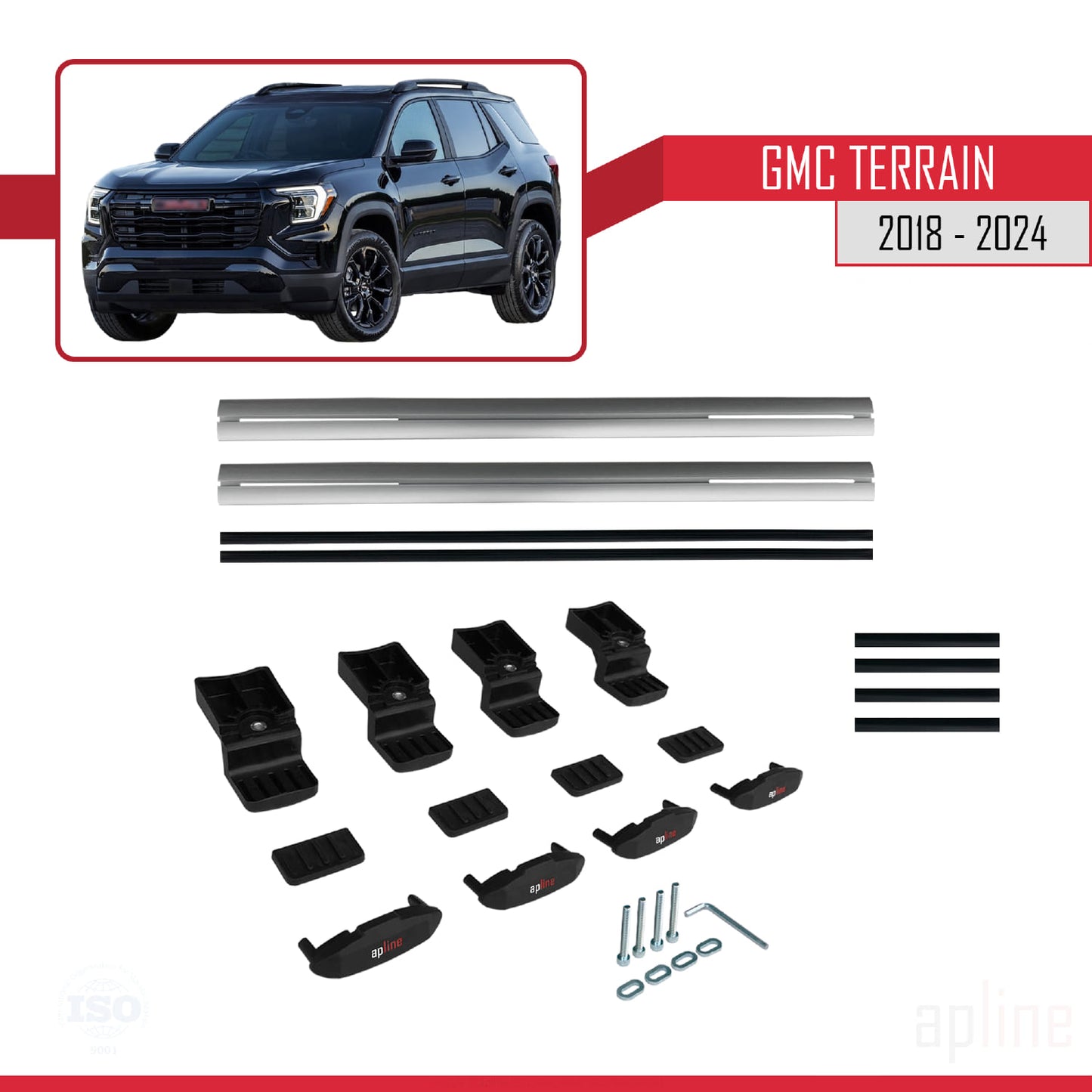 Compatibile con GMC Terrain 2018-2024 modello BASIC Barre portatutto per auto in alluminio grigio 2 barre