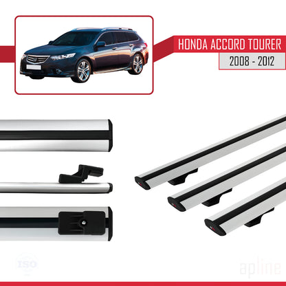 Compatibile con Honda Accord Tourer 2008-2012 BASIC Model Barre Tetto Portapacchi Auto Barre Portatutto Grigo Alluminio 3 Barre