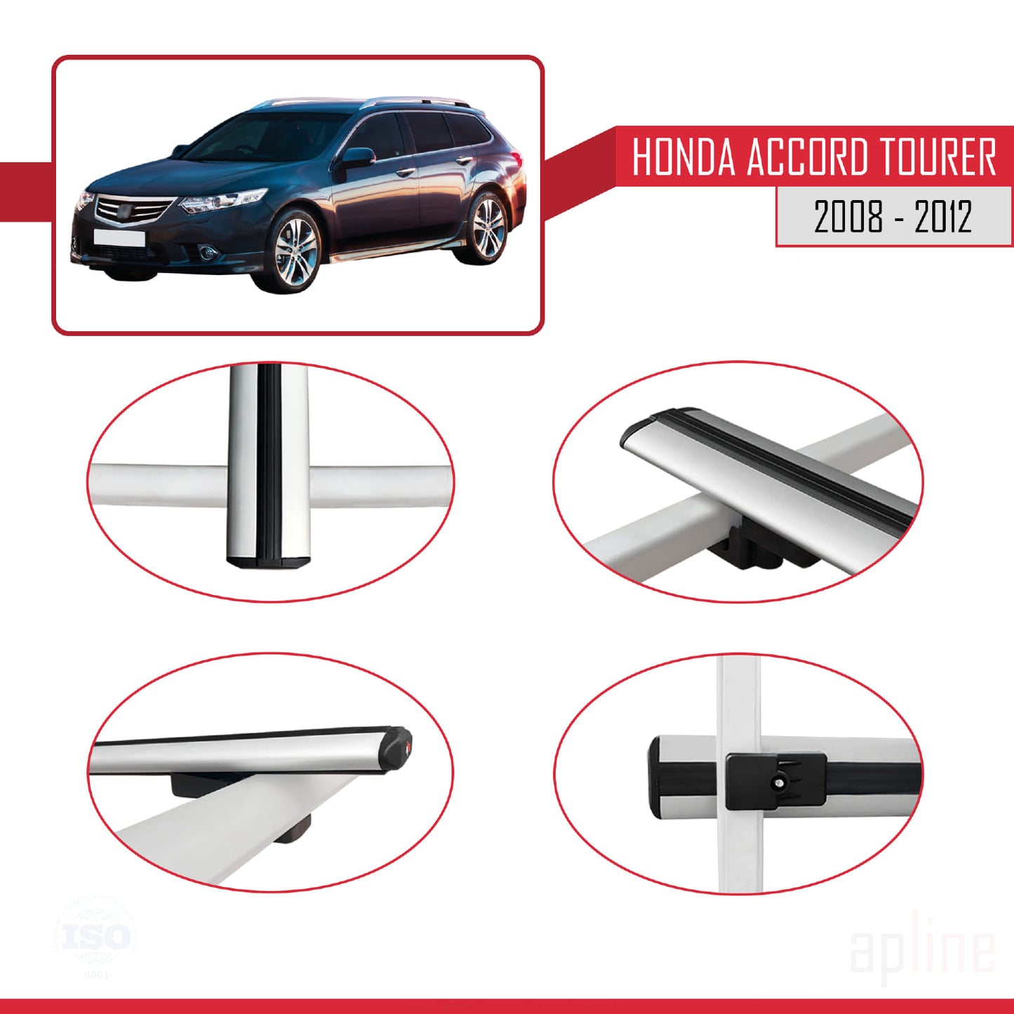 Compatibile con Honda Accord Tourer 2008-2012 BASIC Model Barre Tetto Portapacchi Auto Barre Portatutto Grigo Alluminio 3 Barre