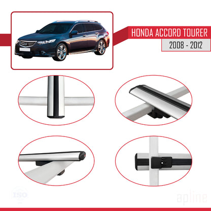 Compatibile con Honda Accord Tourer 2008-2012 BASIC Model Barre Tetto Portapacchi Auto Barre Portatutto Grigo Alluminio 3 Barre
