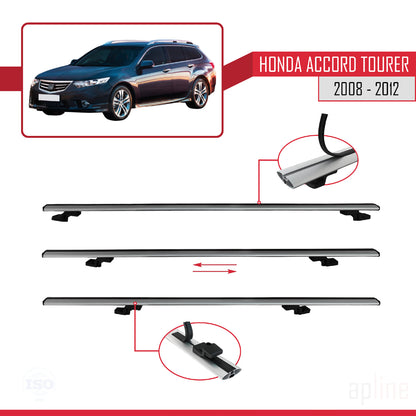 Compatibile con Honda Accord Tourer 2008-2012 BASIC Model Barre Tetto Portapacchi Auto Barre Portatutto Grigo Alluminio 3 Barre