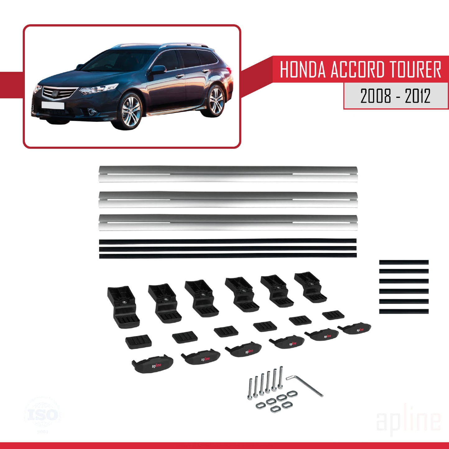 Compatibile con Honda Accord Tourer 2008-2012 BASIC Model Barre Tetto Portapacchi Auto Barre Portatutto Grigo Alluminio 3 Barre