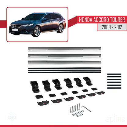 Compatibile con Honda Accord Tourer 2008-2012 BASIC Model Barre Tetto Portapacchi Auto Barre Portatutto Grigo Alluminio 3 Barre