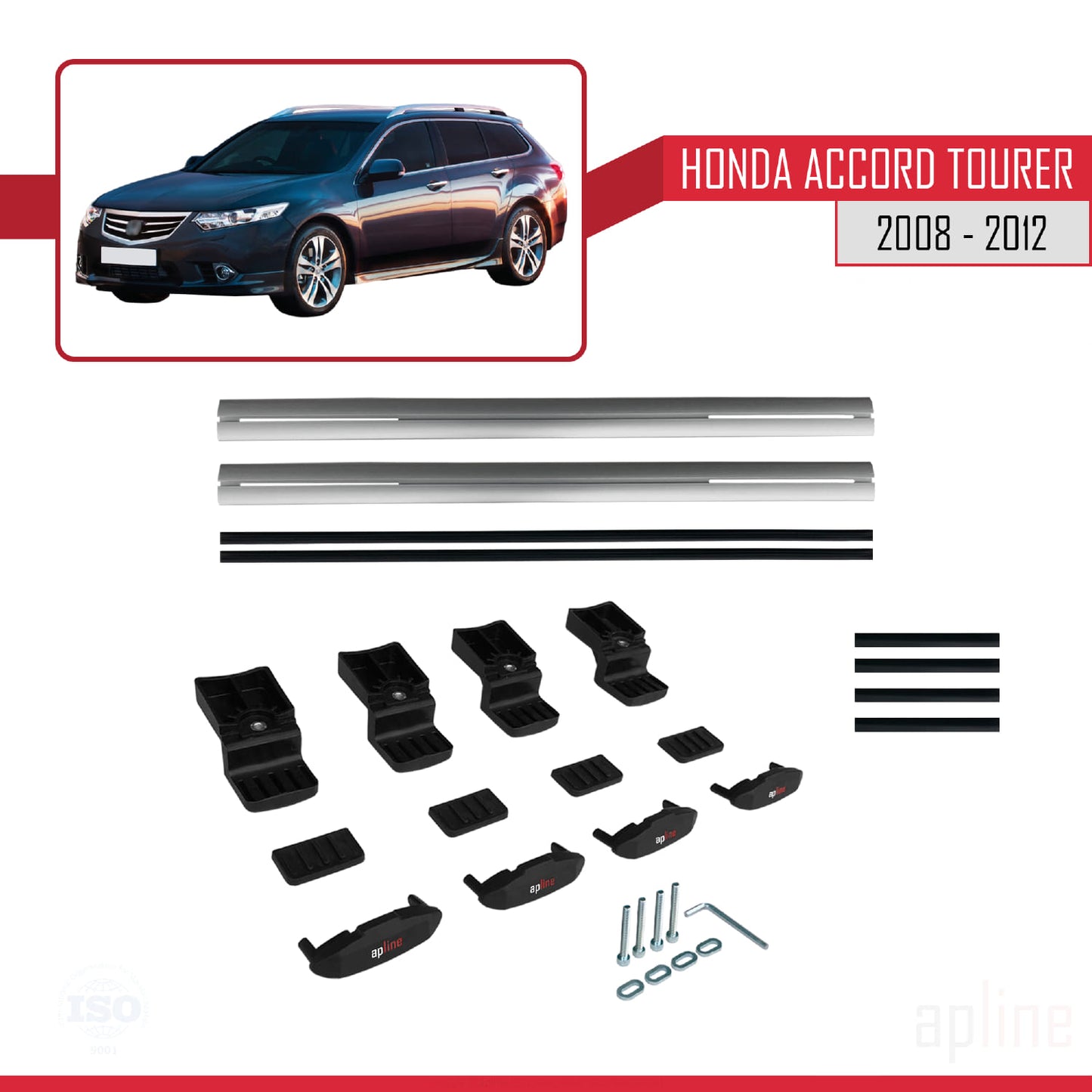 Compatible with Honda Accord Tourer 2008-2012 BASIC Model Car Roof Rack Cross Bar Grey Aluminium 2 Bars