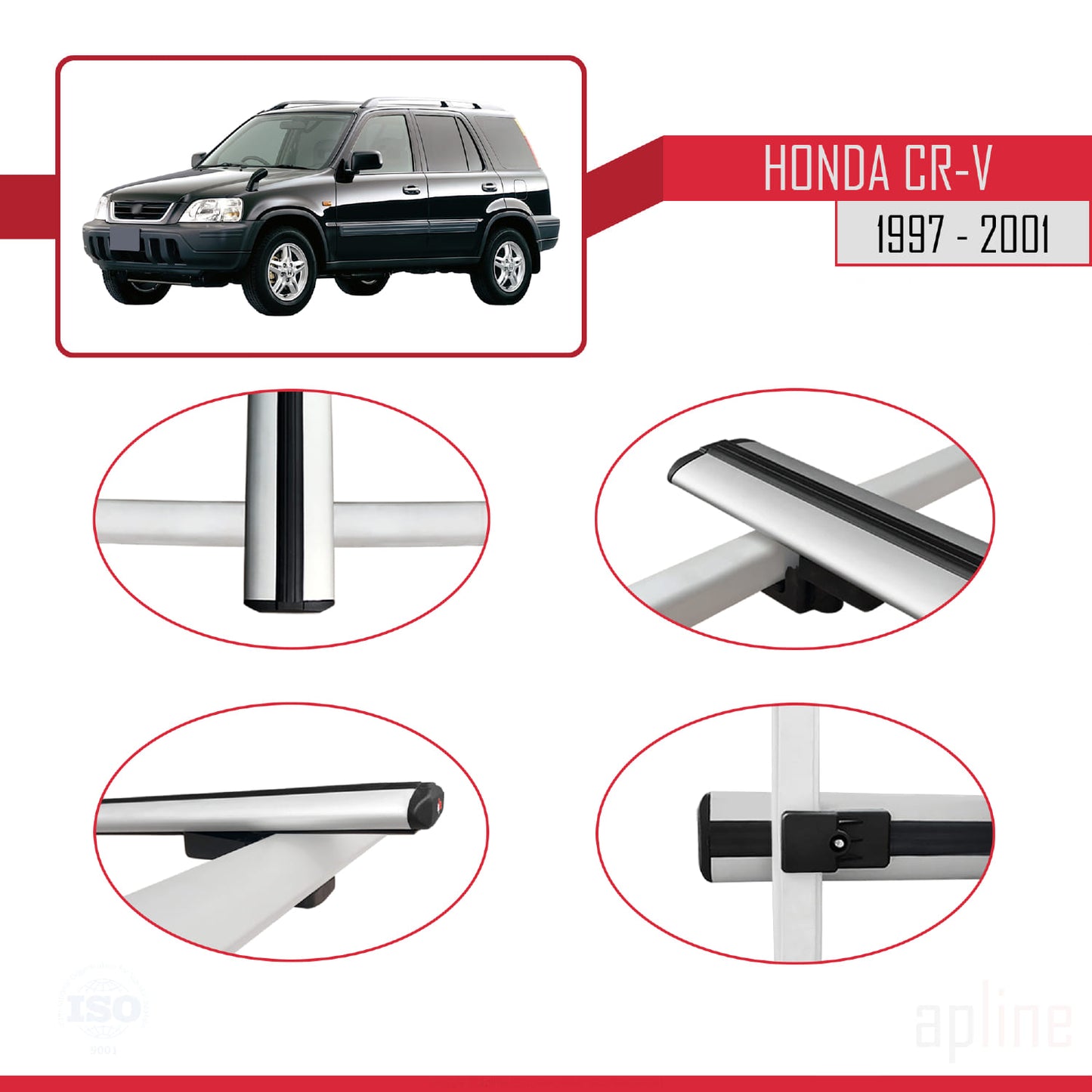 Compatibile con Honda CR-V 1997-2001 modello BASIC Barre portatutto per auto Portapacchi in alluminio grigio 3 barre