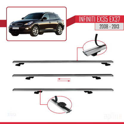 Compatibile con Infiniti EX35 EX37 modello BASIC 2008-2013 Barre portatutto per auto Portapacchi in alluminio grigio 2 barre