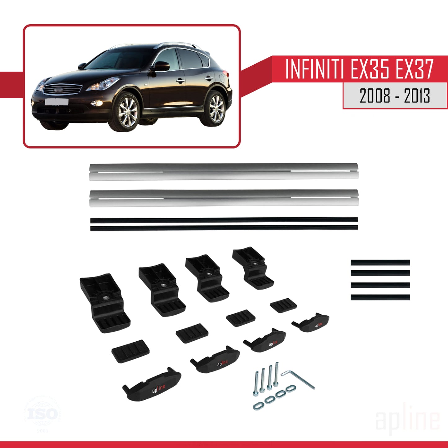 Compatibile con Infiniti EX35 EX37 modello BASIC 2008-2013 Barre portatutto per auto Portapacchi in alluminio grigio 2 barre