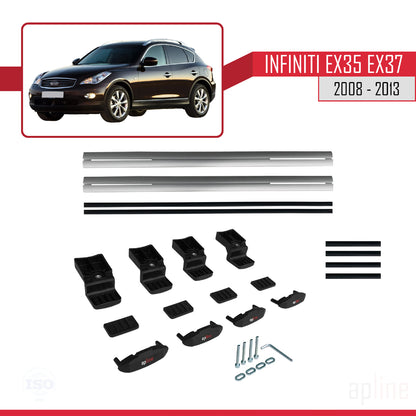 Compatibile con Infiniti EX35 EX37 modello BASIC 2008-2013 Barre portatutto per auto Portapacchi in alluminio grigio 2 barre