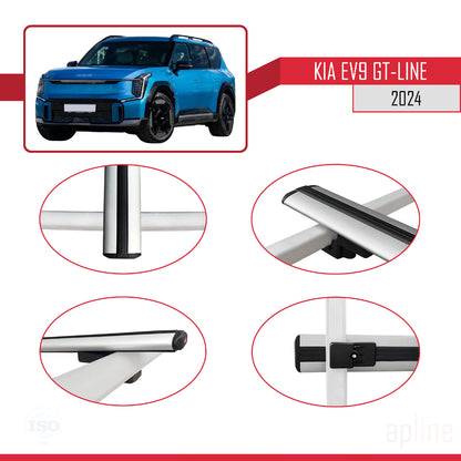 Compatible avec KIA EV9 GT-LINE 2024-2025 BASIC Model Barres de Toit Railing Porte-Bagages de Voiture Gris Aluminium 3 Barres