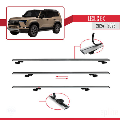 Compatible avec Lexus GX 2024-2025 BASIC Model Barres de Toit Railing Porte-Bagages de Voiture Gris Aluminium 3 Barres