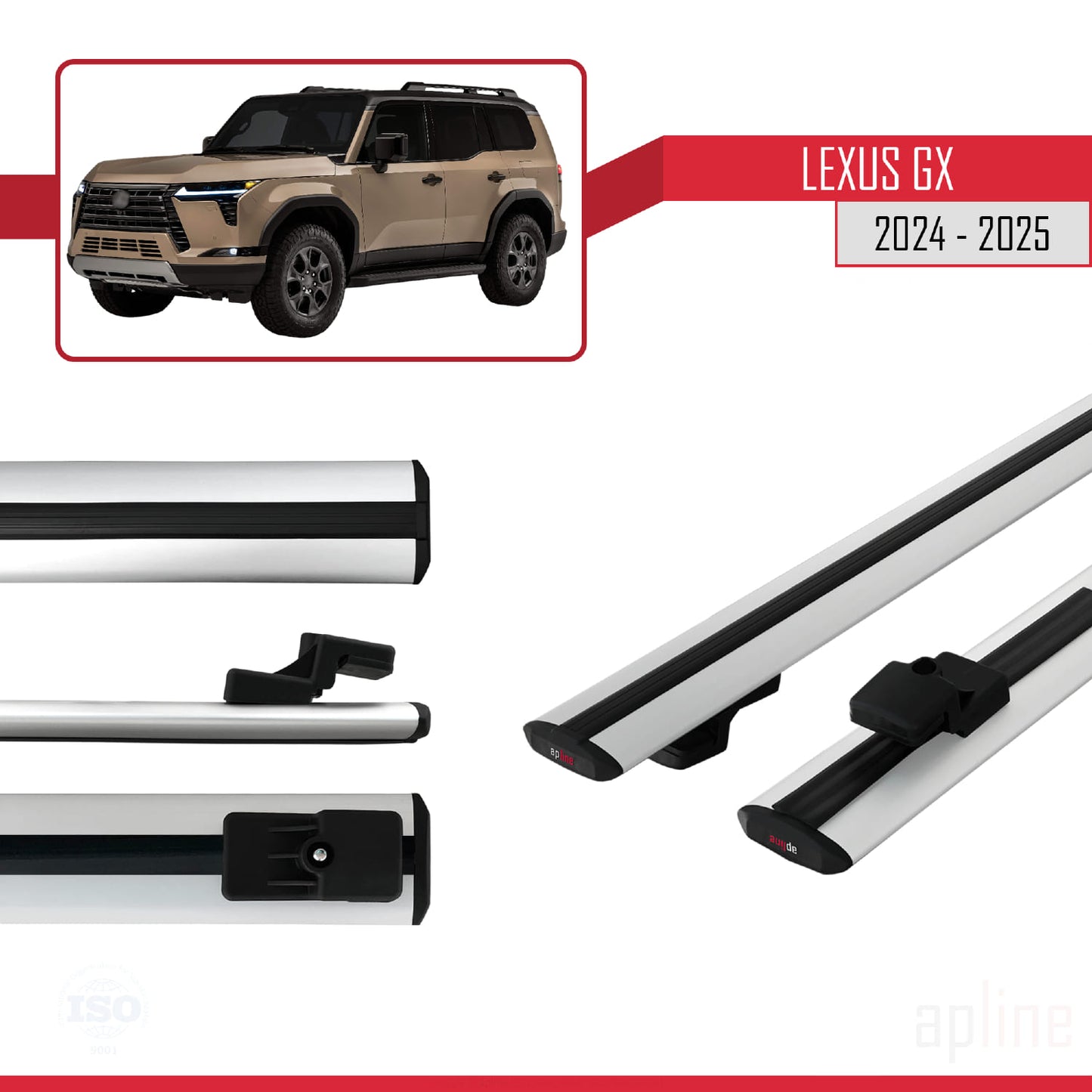 Compatible with Lexus GX 2024-2025 BASIC Model Car Roof Rack Cross Bar Grey Aluminium 2 Bars