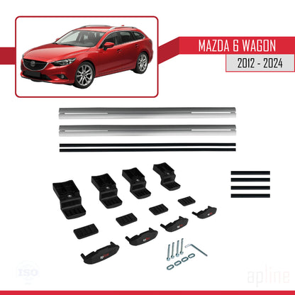 Compatible avec Mazda 6 Wagon 2012-2024 BASIC Model Barres de Toit Railing Porte-Bagages de Voiture Gris Aluminium 2 Barres