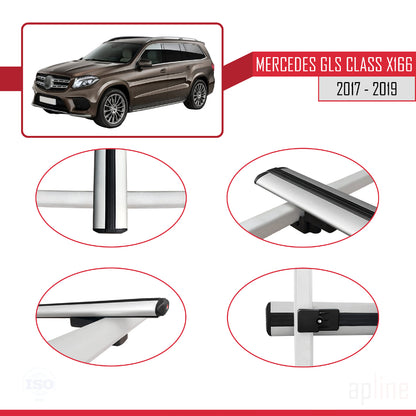 Compatibile con Mercedes GLS Class X166 2017-2019 BASIC Model Barre Tetto Portapacchi Auto Barre Portatutto Grigo Alluminio 3 Barre