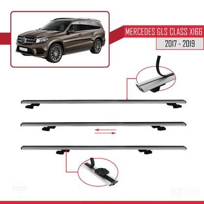Compatibile con Mercedes GLS Class X166 2017-2019 BASIC Model Barre Tetto Portapacchi Auto Barre Portatutto Grigo Alluminio 3 Barre