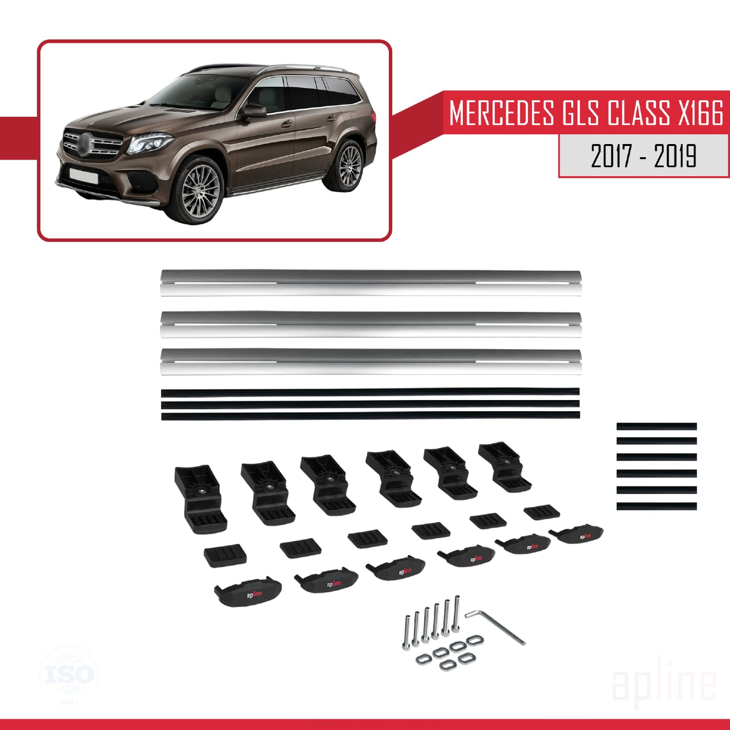 Compatibile con Mercedes GLS Class X166 2017-2019 BASIC Model Barre Tetto Portapacchi Auto Barre Portatutto Grigo Alluminio 3 Barre